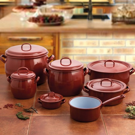 Casseruola con coperchio Quid Clasico Esmalte Marrone Ø 10 cm (12 Unità)