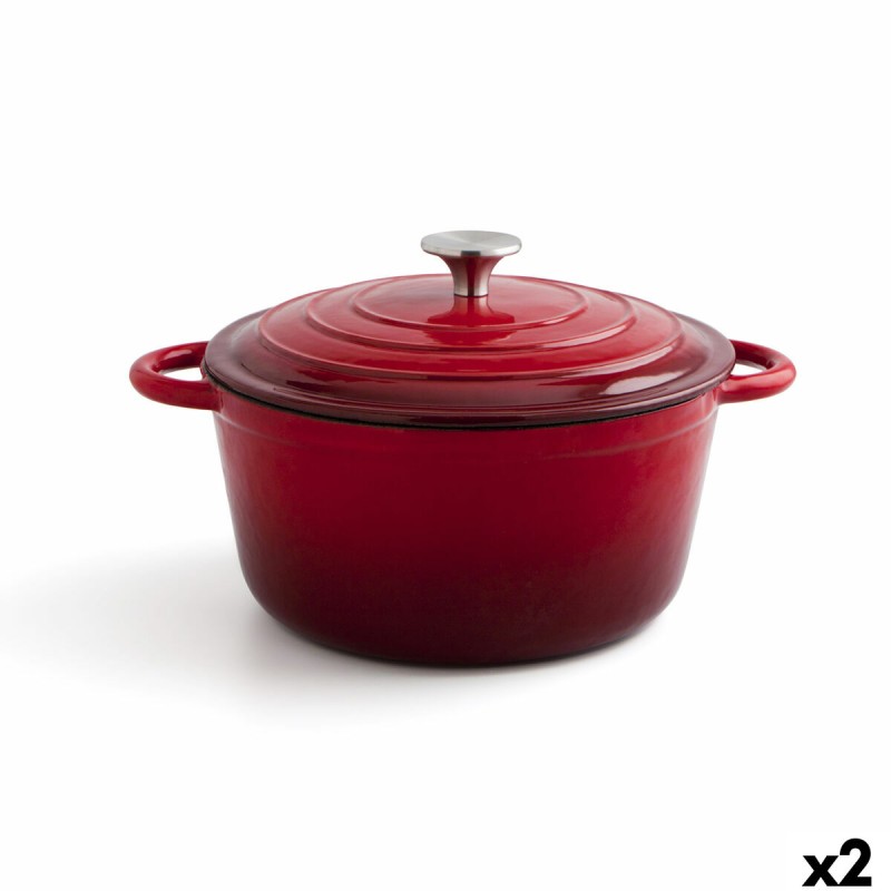 Casseruola con coperchio Bidasoa Fierro Rosso Ø 24 cm 3,7 L (2 Unità) Casseruola con coperchio Bidasoa Fierro Rosso Ø 24 cm 3,7 L (2 Unità)