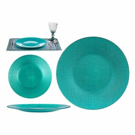 Piatto da pranzo Vivalto 323928P Turchese Vetro 27,5 x 2 x 27,5 cm (6 Unità)