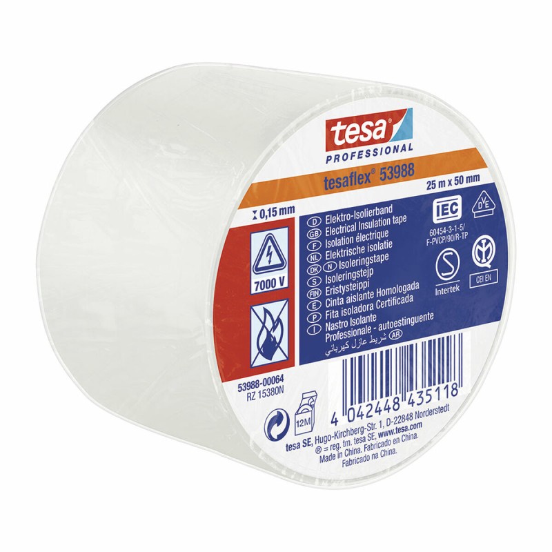 Nastro isolante TESA tesaflex 53988 Approvato Bianco PVC (25 m x 50 mm) Nastro isolante TESA tesaflex 53988 Approvato Bianco PVC (25 m x 50 mm)
