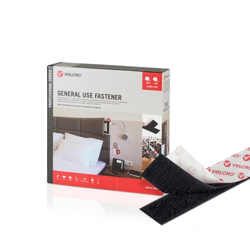 Nastro biadesivo Velcro Nero 20 mm x 25 m Nastro biadesivo Velcro Nero 20 mm x 25 m