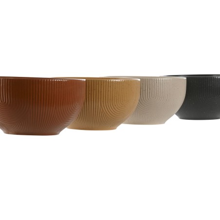 Ciotola Home ESPRIT Beige Grigio Senape Terracotta Gres Scandi 480 ml 14 x 14 x 7,5 cm (4 Unità)
