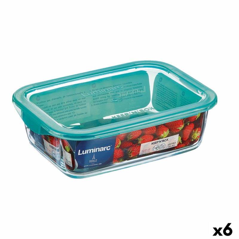 Portapranzo Rettangolare con Coperchio Luminarc Keep'n Lagon 12 x 8,5 x 5,4 cm Turchese 380 ml Vetro (6 Unità) Portapranzo Rettangolare con Coperchio Luminarc Keep'n Lagon 12 x 8,5 x 5,4 cm Turchese 380 ml Vetro (6 Unità)