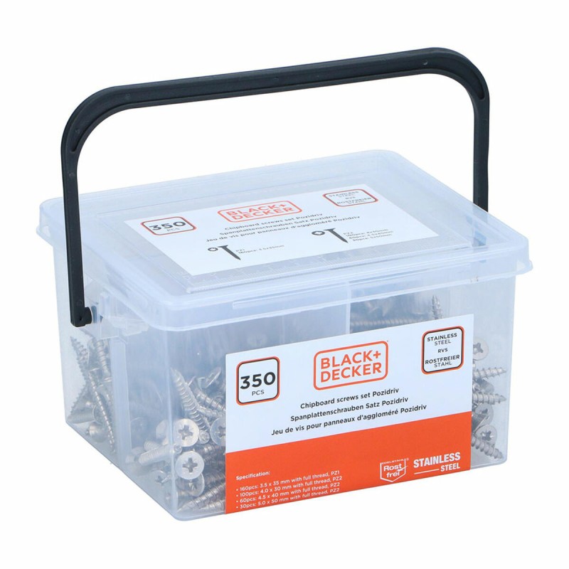 Kit di viti Black & Decker Pozidriv Legno 350 Pezzi Kit di viti Black & Decker Pozidriv Legno 350 Pezzi