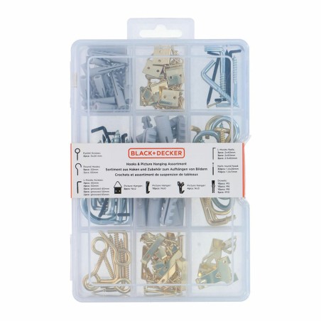 Set di ganci, bulloni ad occhio e appendiabiti Black & Decker 198 Pezzi