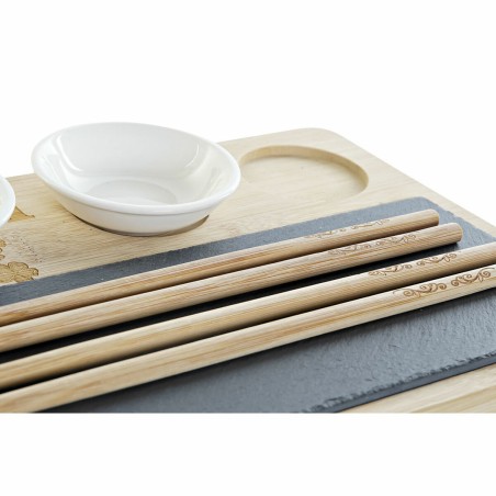 Set per Sushi DKD Home Decor PC-186227 Bianco Nero Naturale Bambù Lavagna Moderno Orientale 28,5 x 18,5 x 2,6 cm (9 Pezzi) (28,5