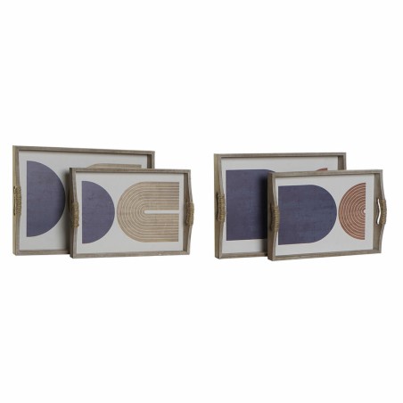 Vassoio DKD Home Decor 40,6 x 30 x 6 cm Beige Azzurro Legno MDF (2 Unità)