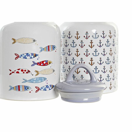 Barattolo DKD Home Decor Bianco Multicolore Gres Mediterraneo (2 Unità)