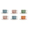 Set di 6 Tazze con Piatto Home ESPRIT Azzurro Verde Arancio Rosa Porcellana Righe Mediterraneo 240 ml