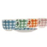 Set di 6 Tazze con Piatto Home ESPRIT Azzurro Verde Arancio Rosa Porcellana Righe Mediterraneo 240 ml