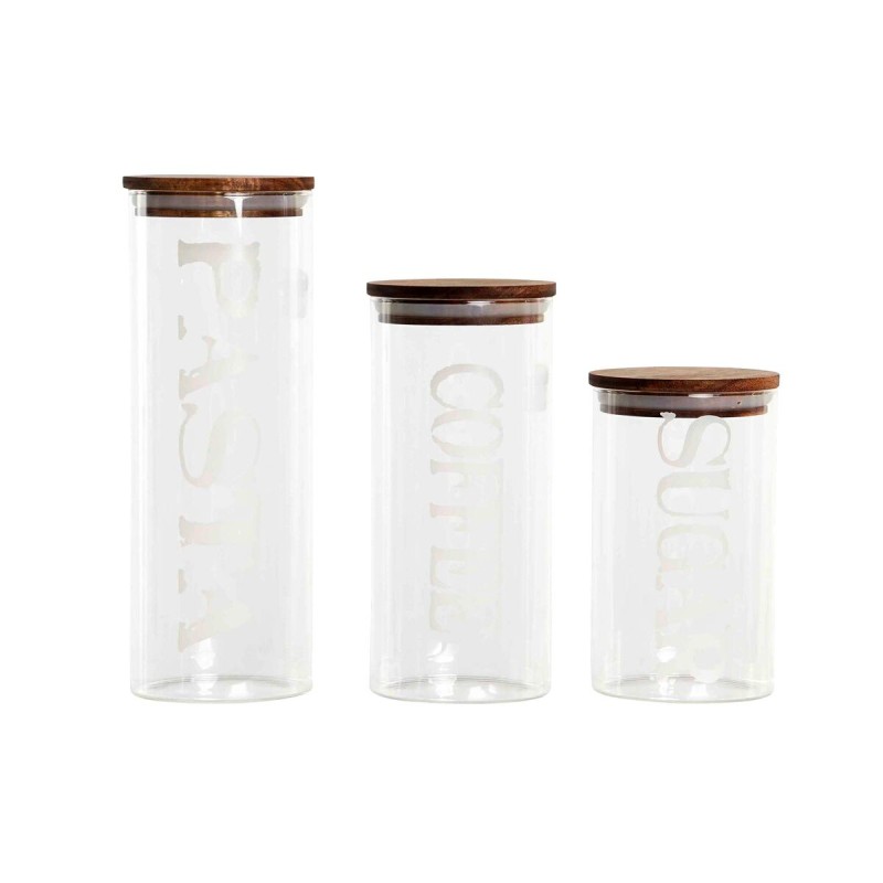 Set di 3 Barattoli DKD Home Decor 10,2 x 10,2 x 27,7 cm Naturale Trasparente Acacia Lettere Vetro Borosilicato Set di 3 Barattoli DKD Home Decor 10,2 x 10,2 x 27,7 cm Naturale Trasparente Acacia Lettere Vetro Borosilicato