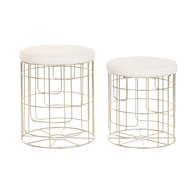 Poggiapiedi DKD Home Decor Beige Dorato Metallo Poliestere Bianco Moderno (38 x 38 x 44 cm) (35 x 35 x 40 cm)