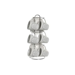 Set di Tazze e Piatti DKD Home Decor Bianco Metallo Gres 90 ml 8 x 6 x 6 cm 11 x 11 x 2 cm