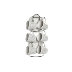 Set di Tazze e Piatti DKD Home Decor Bianco Metallo Gres 180 ml 12 x 12 x 2 cm