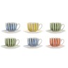 Set di 6 Tazze con Piatto Home ESPRIT Giallo Azzurro Verde Corallo Porcellana Righe Mediterraneo 240 ml