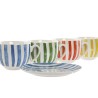 Set di 6 Tazze con Piatto Home ESPRIT Giallo Azzurro Verde Corallo Porcellana Righe Mediterraneo 240 ml