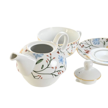 Set Teiera DKD Home Decor Porcellana Azzurro Terracotta Bianco Giallo (3 Unità)