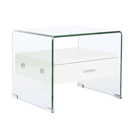 Comodino DKD Home Decor Bianco Trasparente Cristallo Legno MDF 50 x 40 x 45,5 cm