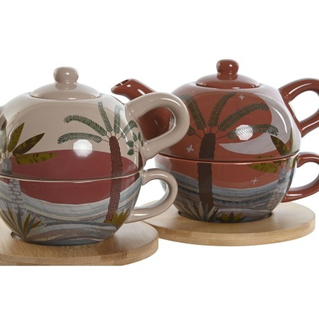 Teiera Home ESPRIT Bianco Beige Terracotta Rosa chiaro Dolomite 750 ml (2 Unità)
