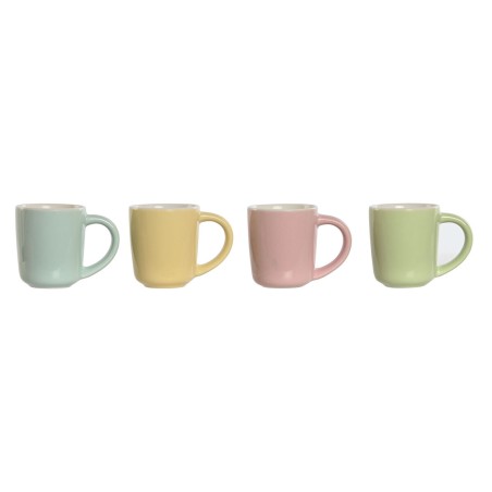 Set di Tazze da Caffè Home ESPRIT Giallo Azzurro Verde Rosa Porcellana 90 ml 4 Pezzi