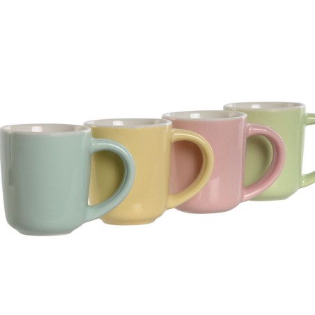 Set di Tazze da Caffè Home ESPRIT Giallo Azzurro Verde Rosa Porcellana 90 ml 4 Pezzi