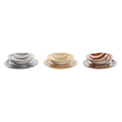 Servizio di Piatti Home ESPRIT Giallo Azzurro Rosso Gres Righe Mediterraneo 27,5 x 27,5 x 2,8 cm 18 Pezzi