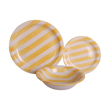 Servizio di Piatti Home ESPRIT Giallo Azzurro Rosso Gres Righe Mediterraneo 27,5 x 27,5 x 2,8 cm 18 Pezzi