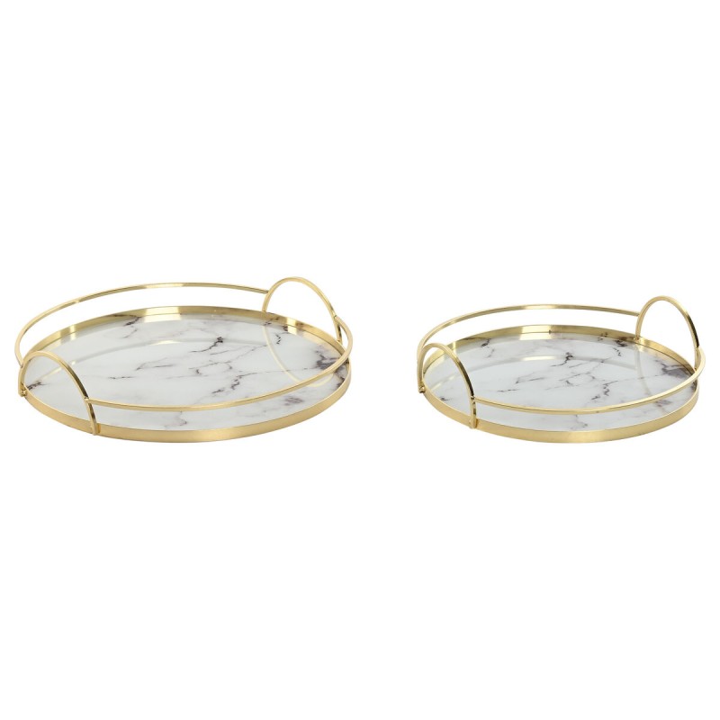 Set di Vassoi Home ESPRIT Bianco Dorato Metallo Cristallo 30 x 30 x 6 cm (2 Unità)
