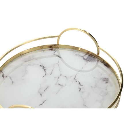 Set di Vassoi Home ESPRIT Bianco Dorato Metallo Cristallo 30 x 30 x 6 cm (2 Unità)