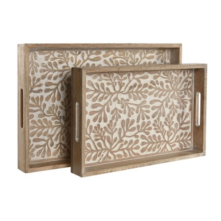 Set di Vassoi Home ESPRIT Bianco Naturale Legno di mango Legno MDF 44 x 29 x 5 cm (2 Unità)