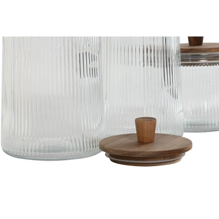 Set di 3 Barattoli Home ESPRIT Trasparente Cristallo Acacia 1,8 L 3 Pezzi