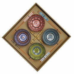 Set per Sushi DKD Home Decor Multicolore Bambù Gres Mandala Orientale 34 x 34 x 6,5 cm (12 Pezzi)