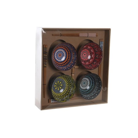 Set per Sushi DKD Home Decor Multicolore Bambù Gres Mandala Orientale 34 x 34 x 6,5 cm (12 Pezzi)