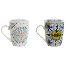 Tazza con Filtro per Infusioni Home ESPRIT Azzurro Bianco Turchese Mediterraneo 340 ml (2 Unità)