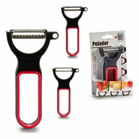 Set di Pelapatate CK98529 Nero Rosso Acciaio Caucciù polipropilene