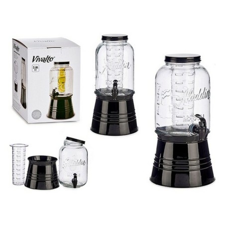Caraffa in Vetro Trasparente Vivalto DW6004S-1 Nero Trasparente Metallo Cristallo Plastica 3,8 L Refrigeratore