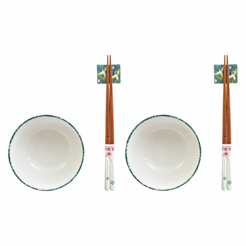 Set per Sushi DKD Home Decor 25 x 25 x 6,5 cm Porcellana Legno Bianco Verde Orientale (6 Pezzi) (25 x 25 x 6,5 cm) (6 pcs)