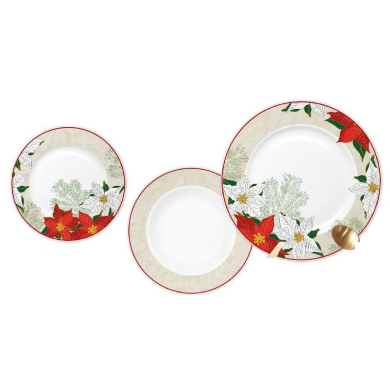 Servizio di Piatti DKD Home Decor Rosso Beige Porcellana Fiore Natale 27 x 27 x 2 cm 18 Pezzi Servizio di Piatti DKD Home Decor Rosso Beige Porcellana Fiore Natale 27 x 27 x 2 cm 18 Pezzi