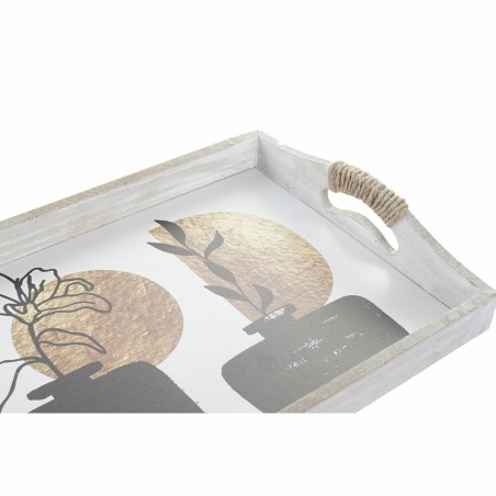 Set di Vassoi DKD Home Decor Bianco Nero Dorato Legno MDF 40 x 30 x 6 cm (2 Unità)