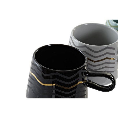 Tazza Mug DKD Home Decor Nero Grigio Azzurro Rosa Gres Moderno (400 ml) (4 Unità)