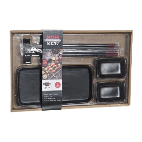 Set per Sushi DKD Home Decor Nero Bambù Gres (31,3 x 19,3 x 2,7 cm)