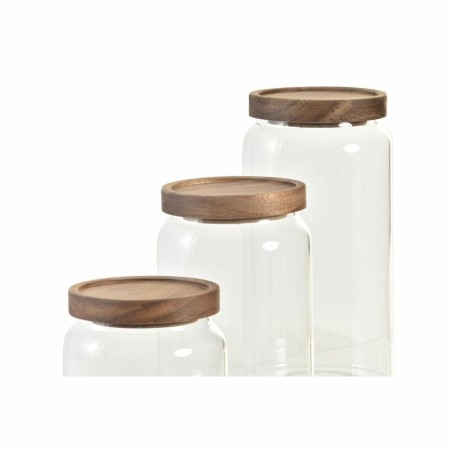 Set di 3 Barattoli DKD Home Decor Acacia Vetro Borosilicato (1 L) (400 ml) (700 ml) (3 Pezzi)