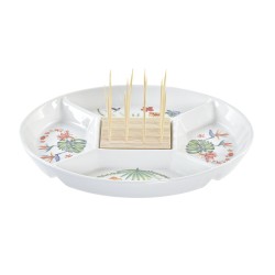Vassoio per aperitivi DKD Home Decor Multicolore Naturale Bambù Gres Tropicale 23,5 x 23,5 x 7 cm