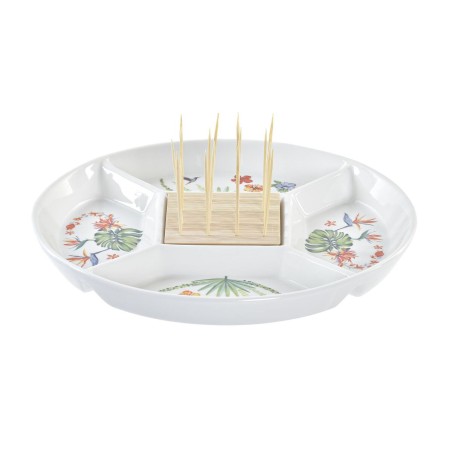 Vassoio per aperitivi DKD Home Decor Multicolore Naturale Bambù Gres Tropicale 23,5 x 23,5 x 7 cm