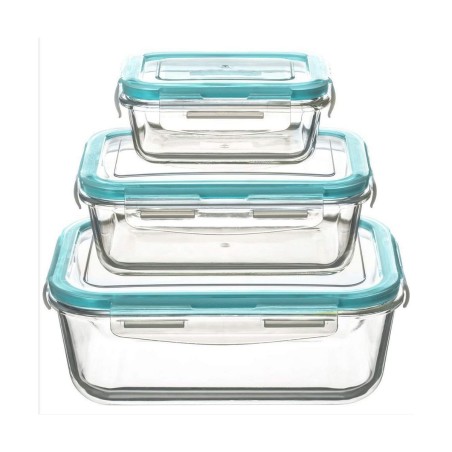 Set di 3 scatole porta pranzo 5five Simply Smart Azzurro Trasparente Cristallo 300 ml 690 ml 1000 L 800 g