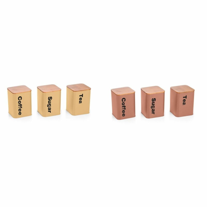 Barattolo in Metallo DKD Home Decor Metallo Terracotta Giallo Bambù Vintage (10 x 10 x 14,5 cm) (6 Unità)