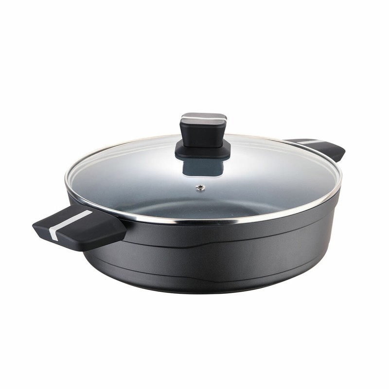 Pentola con Coperchio di Vetro San Ignacio Bistro SG6427 Nero opaco Alluminio fuso Bassa