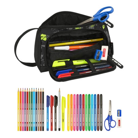Astuccio per la Scuola con Accessori Kelme Jungle Nero Grigio Lime 20 x 11 x 8.5 cm (32 Pezzi)