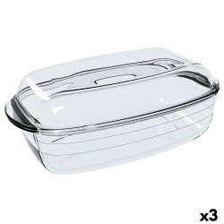 Teglia da Cucina Ô Cuisine Rettangolare Con coperchio 1,6 L 2,9 L Trasparente Vetro (3 Unità)