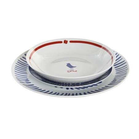 Set di Stoviglie DKD Home Decor Azzurro Bianco Rosso Porcellana Mediterraneo 18 Pezzi 27 x 27 x 3 cm
